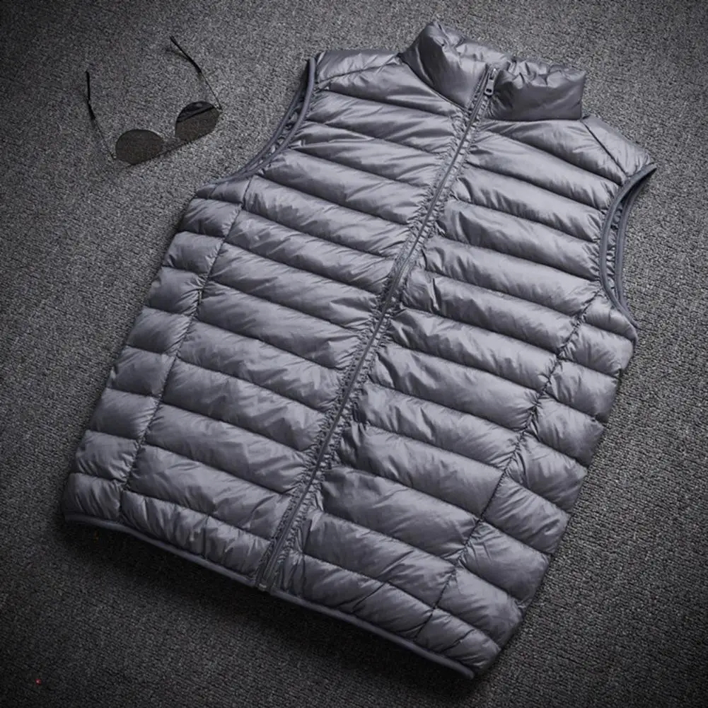 Chic Down Waistcoat Solid Color Sleeveless Neck Protection Winter Waistcoat  Casual Men Winter Vest for Daily Wear