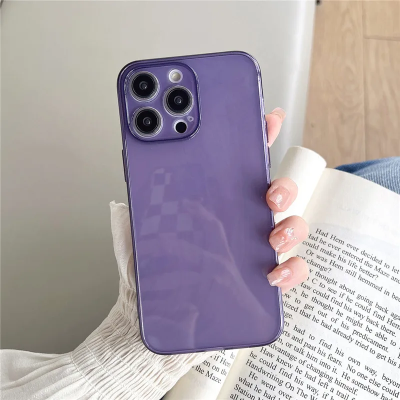 

Soft Transparent Phone Case For iPhone 11 12 13 14 Pro Max 14 Plus Purple Back Cover