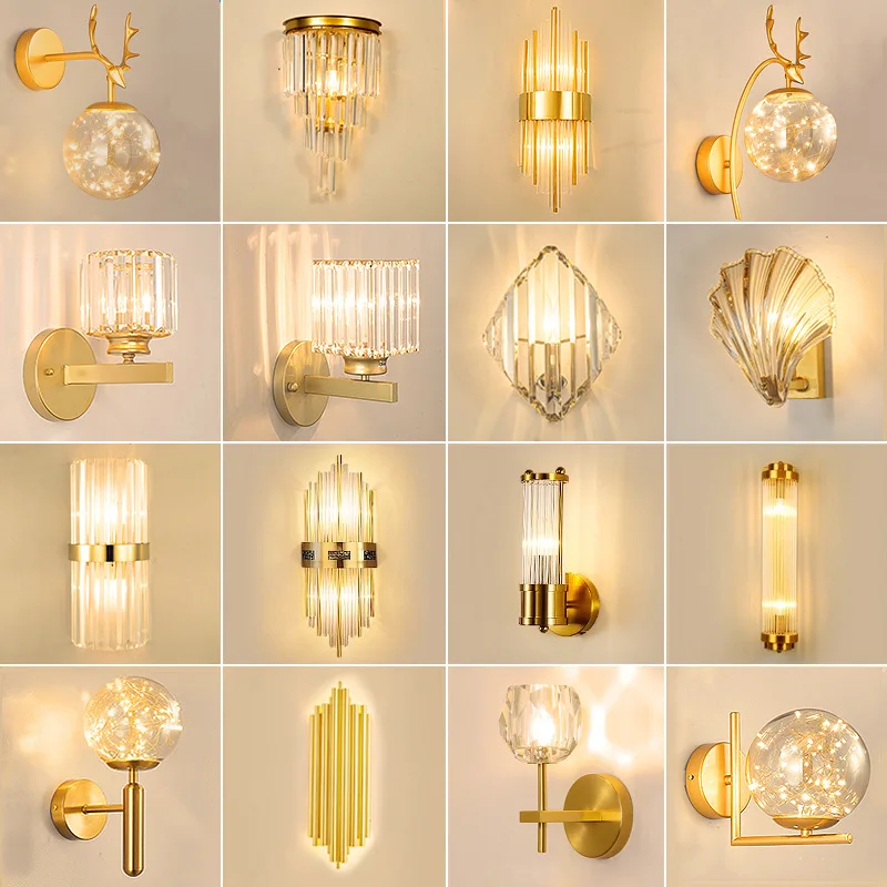 

Современная Золотая роскошная хрустальная настенная лампа, настенный светильник для спальни, гостиной, гостиницы, коридора, бра