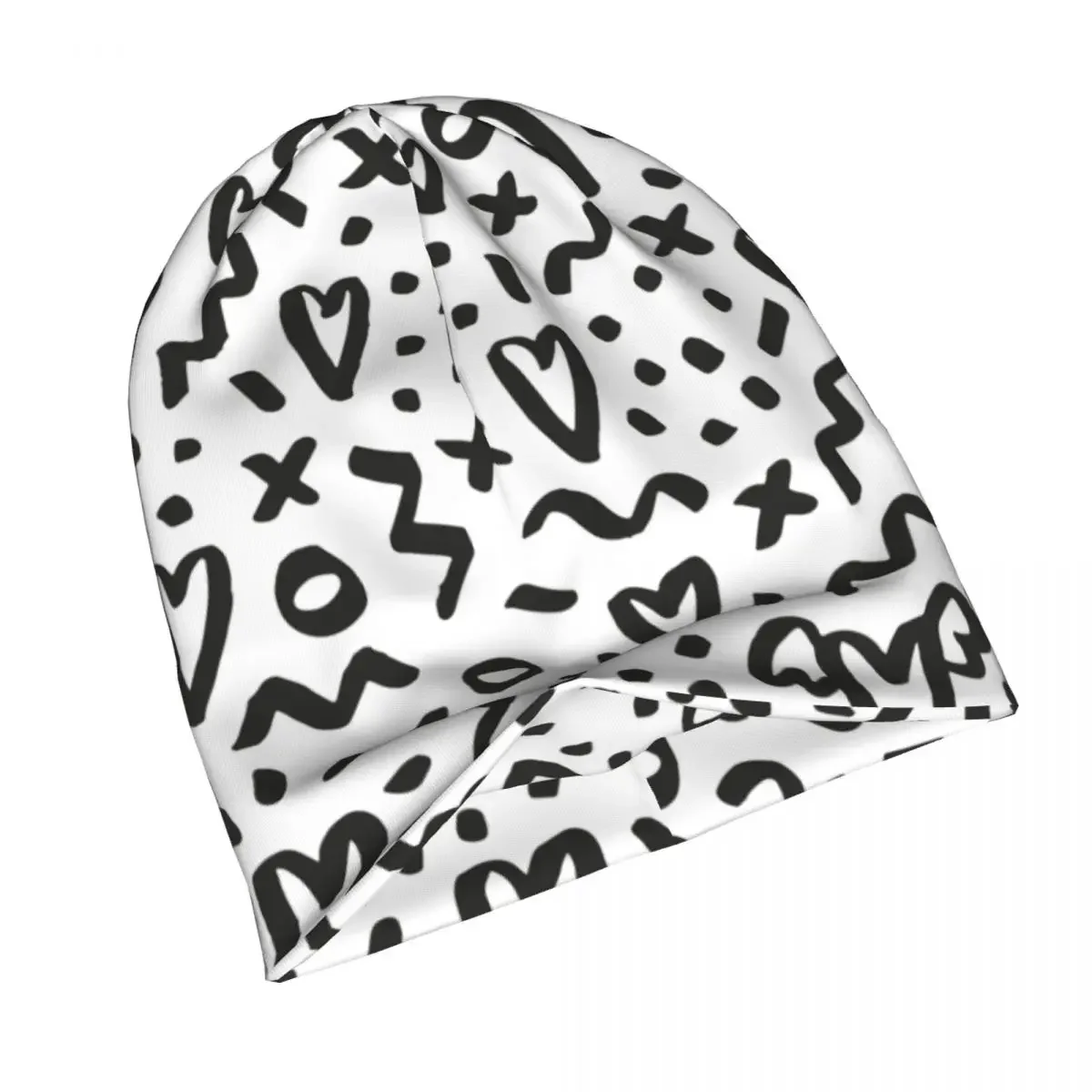 Шапка-бини с сердечками и каракулями осенне-зимняя уличная кепка унисекс теплые