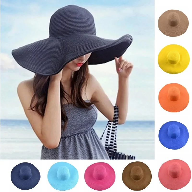 

1Pc Women Summer Sun Straw Hat Wide Brim Foldable Roll Up Floppy Beach Hats For Women Hawaiian Beach Solid Color Women Sun Cap