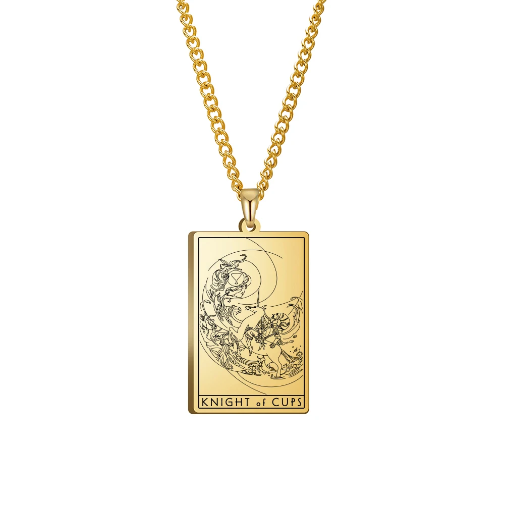 

Xincong Stainless Steel Jewelry 3 Colors Black Color Gold Color Steel Color 24x40mm Tarot Knight Of Cups Pendant Necklace
