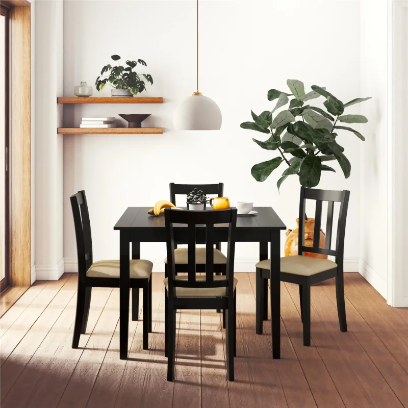 

DHP Redmond 5-Piece Traditional Dining Set, Black/Beige dinner table set dining table set furniture