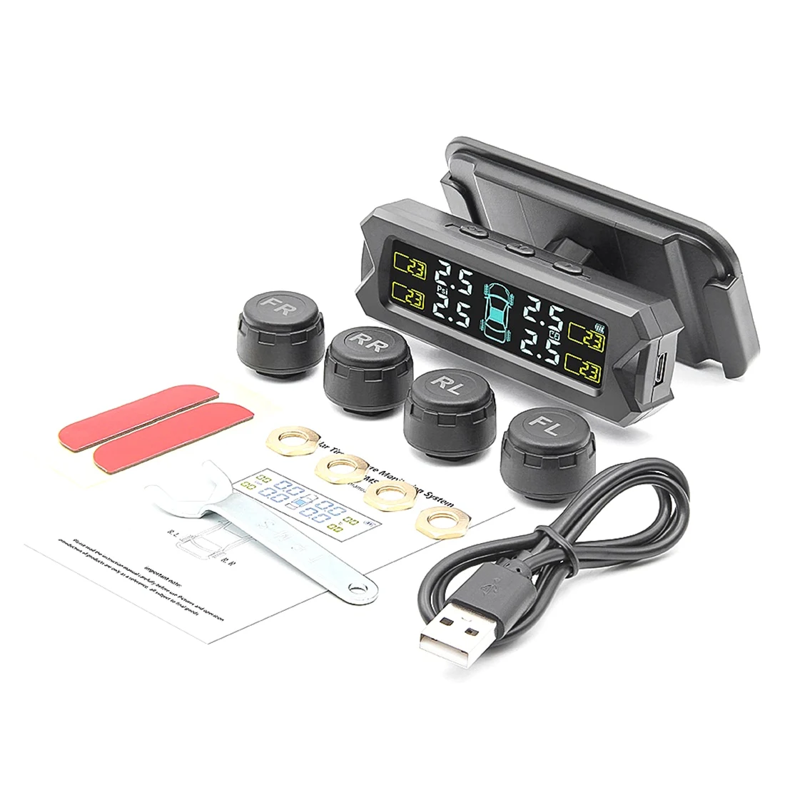 

Система контроля давления в шинах на солнечной батарее TPMS, предупреждение о температуре, монитор давления в шинах автомобиля с 4 внешними да...