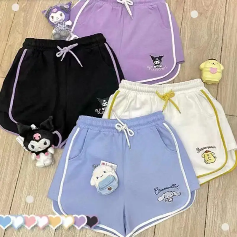 

Sanrio My Melody Cinnamoroll Cartoon Embroidered Shorts Girl Kawaii Kuromi Casual Sports Shorts Elastic Waist Yoga Pants