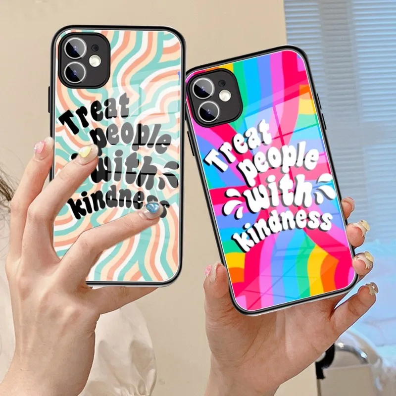 

Treat People With Kindness Phone Case Glass 14 13 11 12 Pro 8 7 Plus X 13 Pro MAX XR XS MINI Black Covers