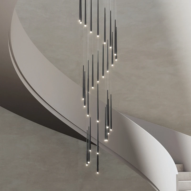 

Stair Chandelier Living Room Simple Led Lamp Dining Room Lamp Nordic Creative Light Luxury Villa Duplex Building Large Chandelie
