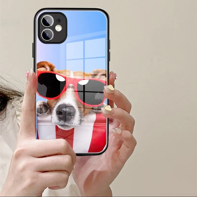 Cute Animal Terrier dog  Phone Case Glass 14 13 11 12 Pro 8 7 Plus X 13 Pro MAX XR XS MINI Black Covers
