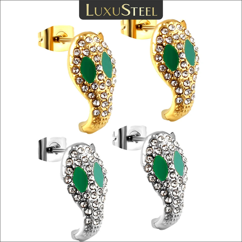 

LUXUSTEEL Luxury Crystal Snake Head Stud Earrings For Women Men 2023 Trending Stainless Steel Cubic Zirconia Unusual Earring