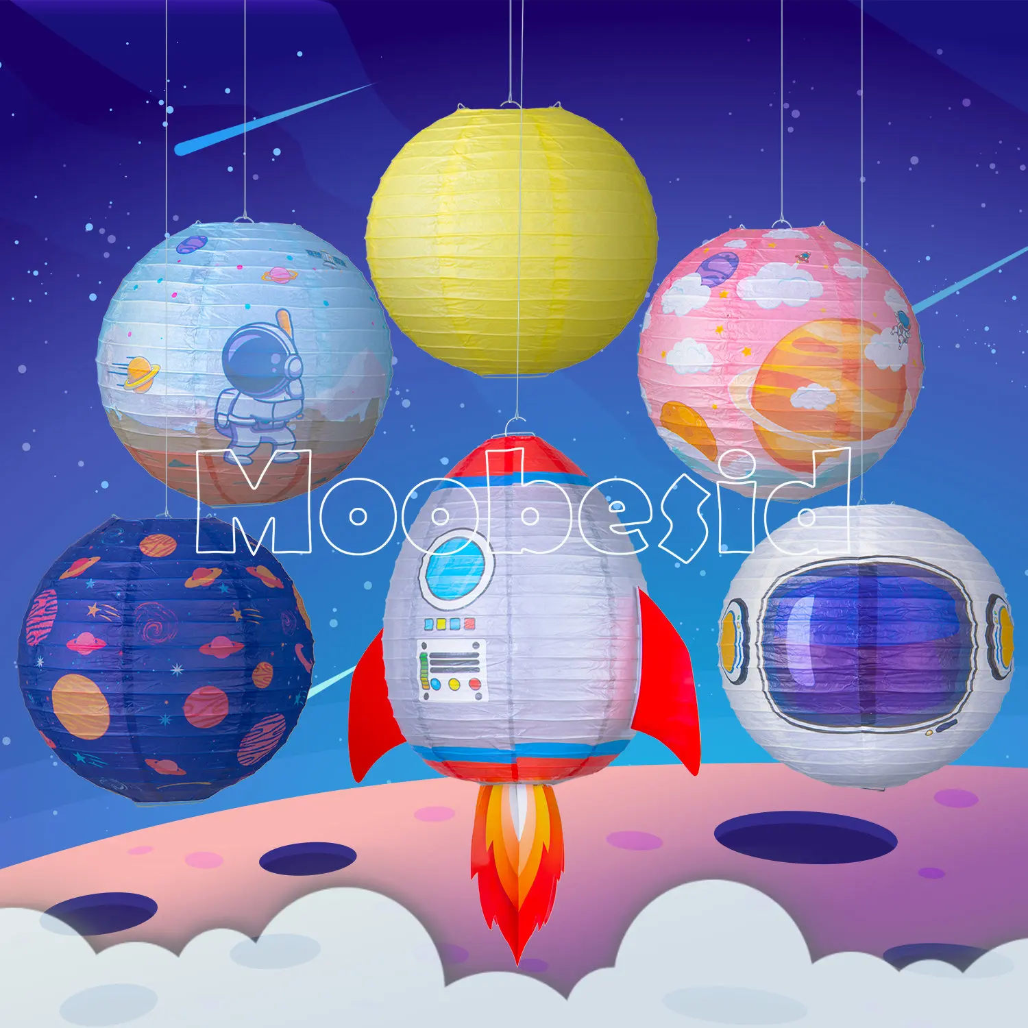 

6pcs Space Travel Paper Lantern DIY Rocket Astronaut Lanterns Outer Space Theme Party Decoration Supplies Children's Day