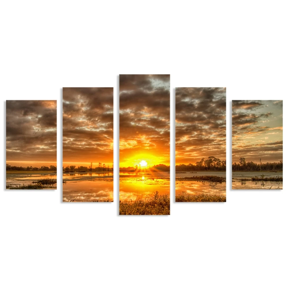 

5pcs Canvas Paints Wall Art Sunrise Ocean Beach Pictures Photo Modern Painting for Living Room Bedroom Home Decorations Gifts
