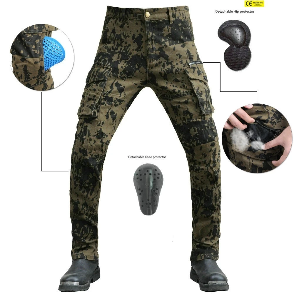 Motorcycle Pants Motorcycle Jeans Riding Touring Motorbike Trousers With Protect Gears Summer green camouflage mesh breathable