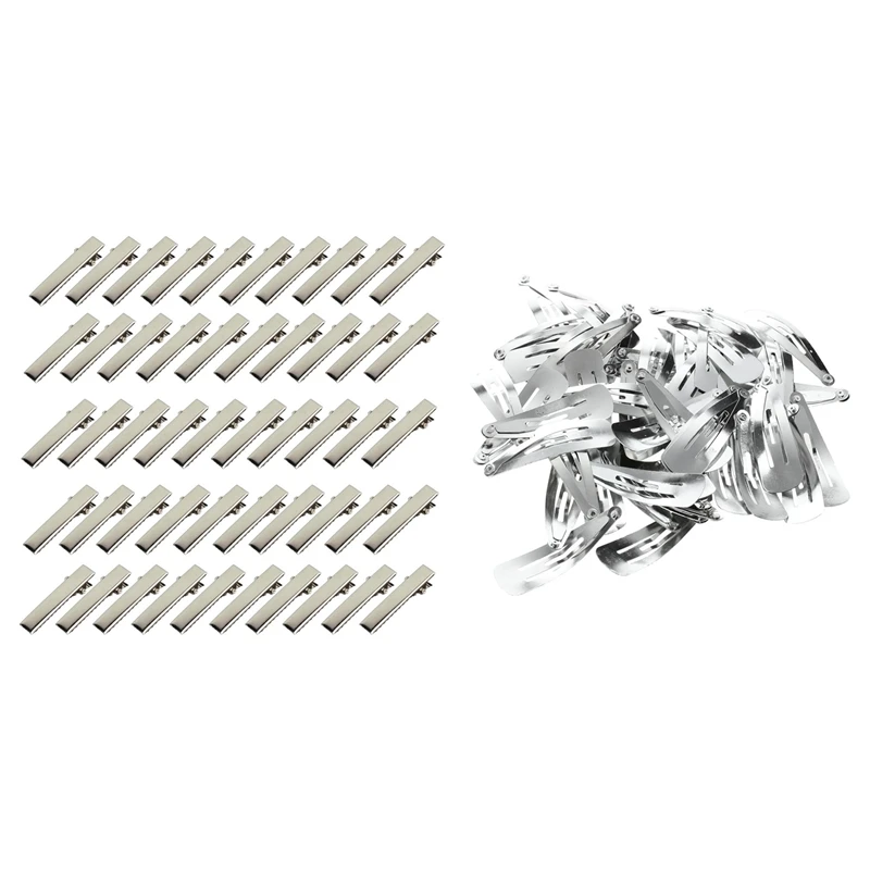

100 Pcs Silver Hair Clips :50 Snap Hair Clips 40Mm Craft Bow & 50 Pcs Mini Crocodile Clips For Hair DIY