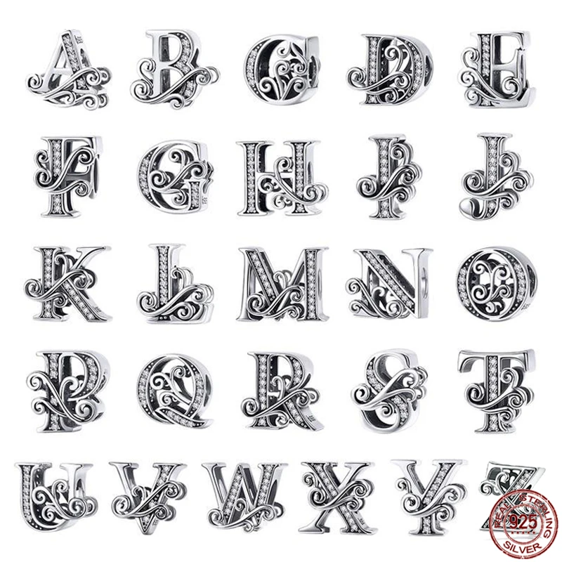 

Блестящие нежные бусины из серебра 925 пробы в стиле ретро от A до Z подходят для оригинального браслета Пандоры «сделай сам», модные ювелирны...