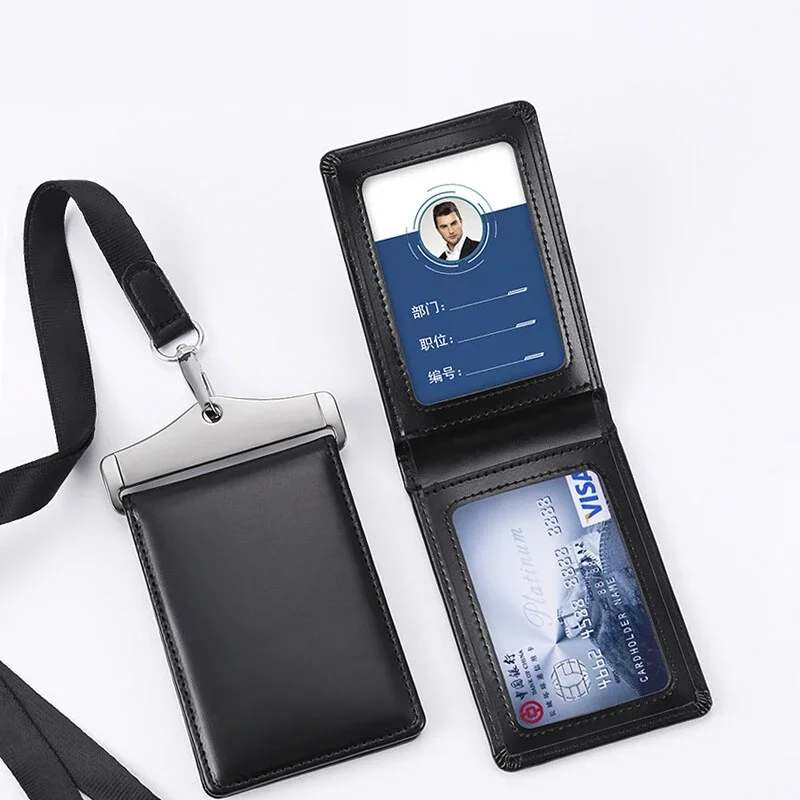 Визитницы для деловых рабочих карточек из натуральной кожи с шейным ремешком