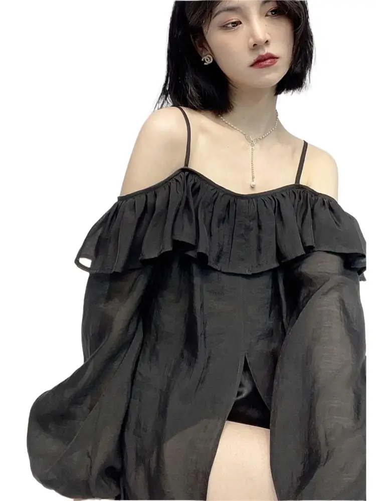 

Japanese Harajuku Solid Color Shirt Women's Sling Top Lyocell Thin Breathable Tops And Blouses Casual Loose Summer Beach Shirt