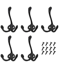 5 units double wall hooks decorative door mounted key hat hanger antique clothes hook bedroom vintage robe hook with screws
