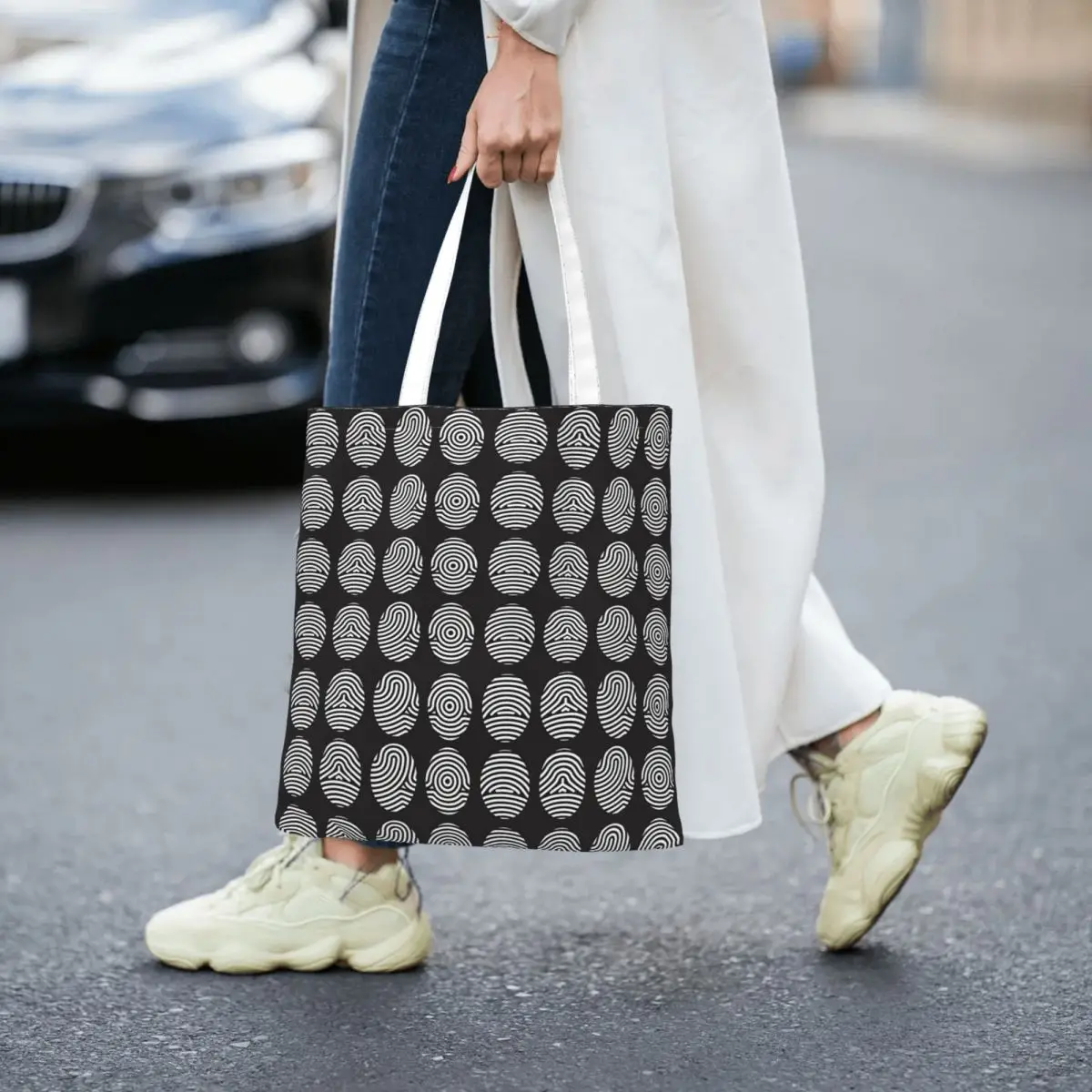 Black And White Fingerprint Women Canvas Handbag Large Capacity Shopper Bag Tote Bag withSmall Shoulder Bag