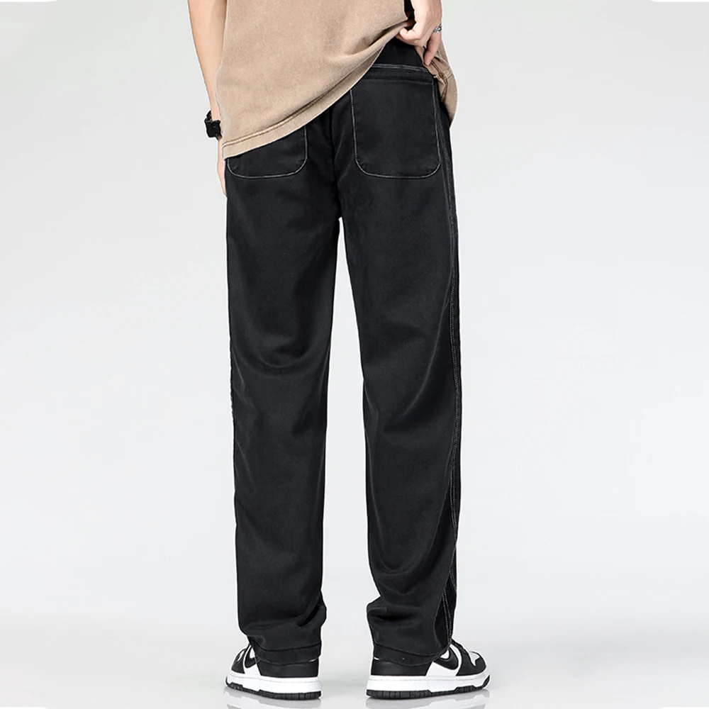 Men Summer Thin Jeans Soft Lyocell Fabric Loose Straight Baggy Pants Drawstring Elastic Wasit Korea Casual Trouser Plus Size 5XL