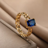 fashion vintage blue green zircon rings for women men cuban chain shape ring jewelry party finger accessories