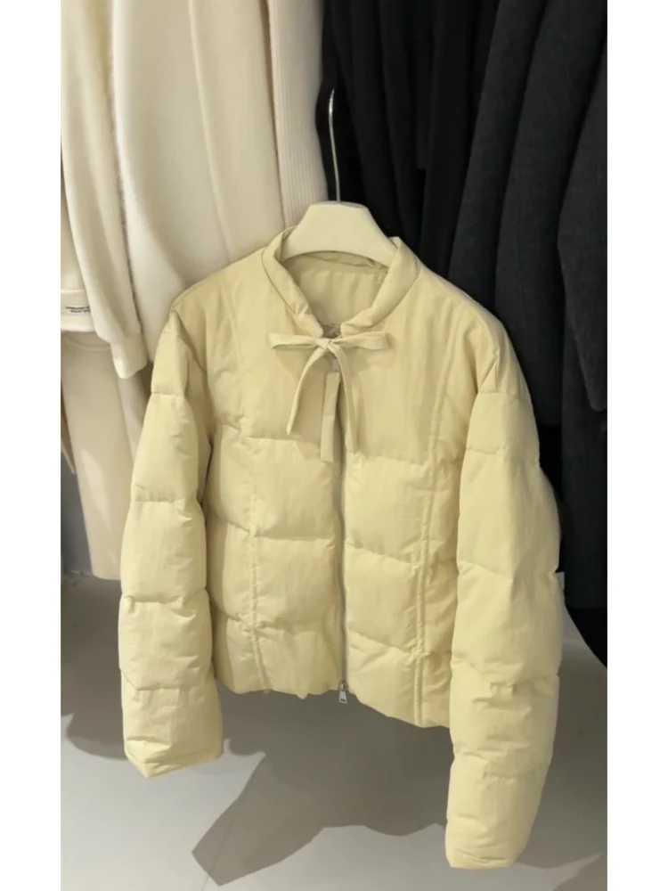 Хлопковая стеганая куртка цвета хаки с бантом на молнии Верхняя одежда Женская