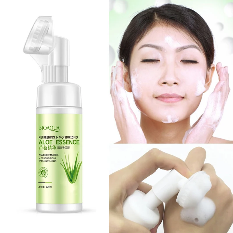 120ml Bioaqua Aloe Vera Moisturizing Massage Cleansing Foam Moisturizing Gentle Care Deap Clean Facial Cleanser free shipping