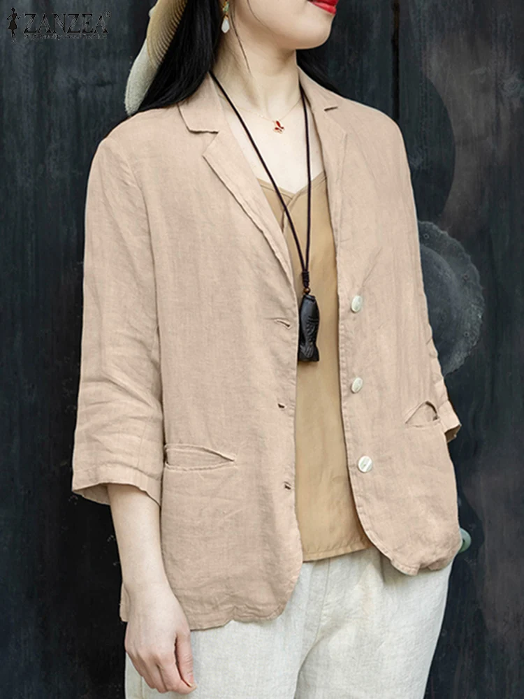 Осень 2024 тонкое пальто ZANZEA с рукавом 3/4 и карманами повседневный Женский Тонкий