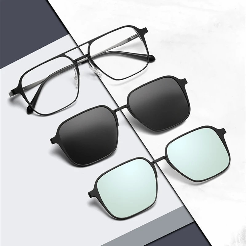 Magnetic Clip On Colorblind Glasses Men 1.56 1.61 1.67 1.74 Anti Blue Light Polarized Sunglasses Big Frame Eyeglasses Y42