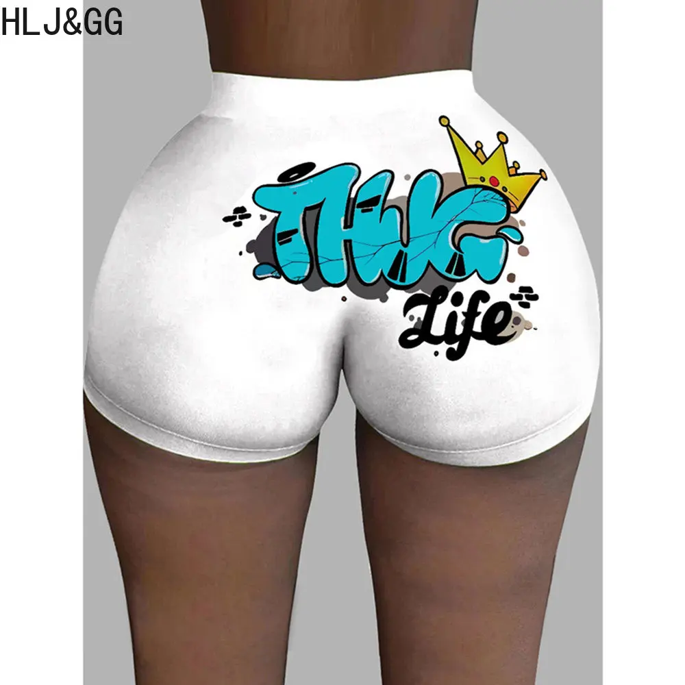 HLJ&GG Sexy Y2K Print Skinny Shorts Fashion Higt Waist Biker Shorts Summer Spicy Girl Streetwear Casual Sporty Shorts Bottoms