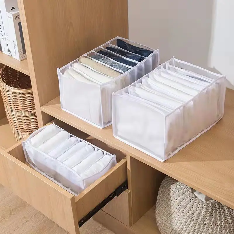 

Jeans Compartment Storage Box Closet Clothes Drawer Mesh Separation Box Stacking Pants Drawer Divider Can Washed Home Organizer
