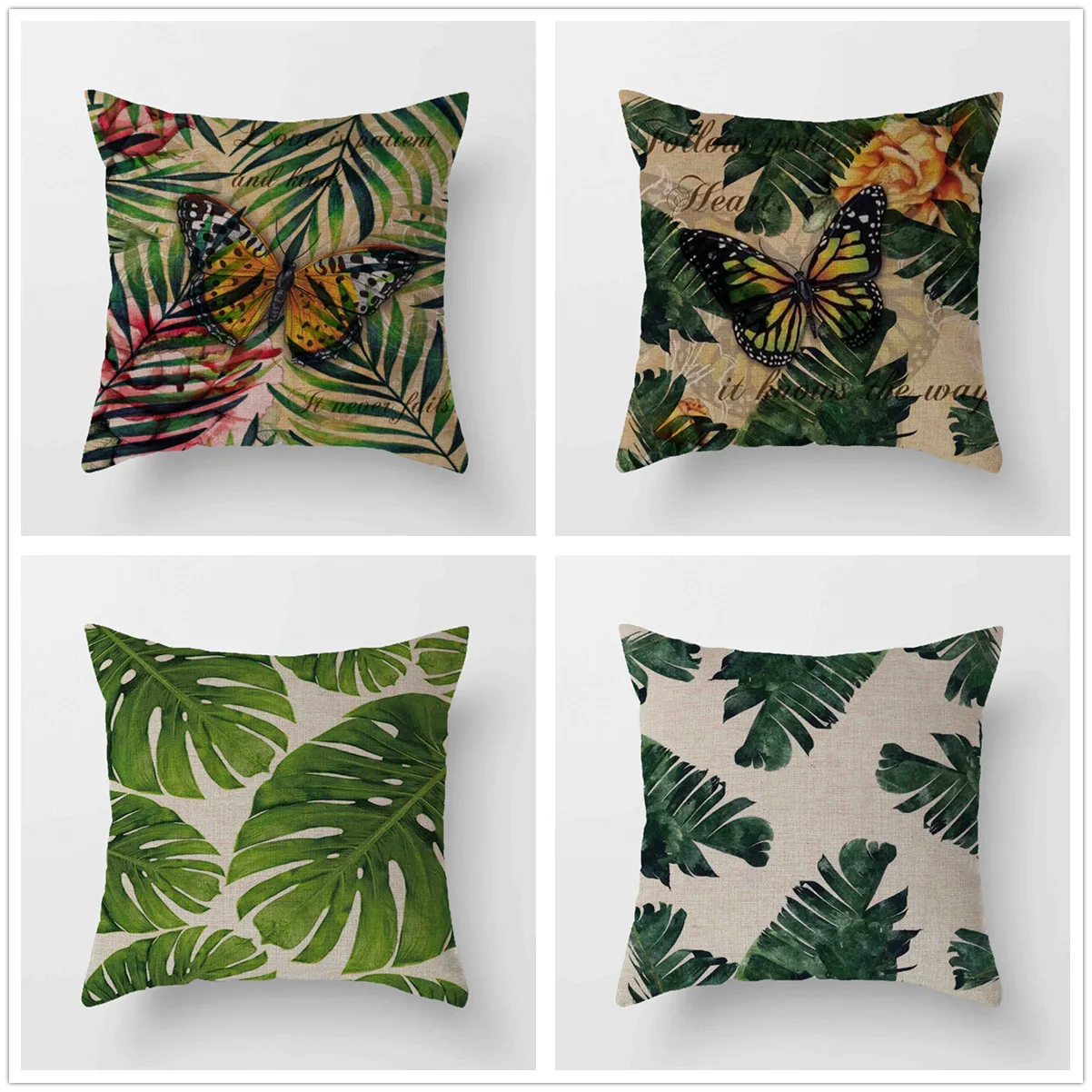 

2022 Hawaii Tropical Leaves Pillowcase Green Linen Designer Pillow Case Sofa Bedroom Decoration Luxury Cushion Cover 45x45 50x50