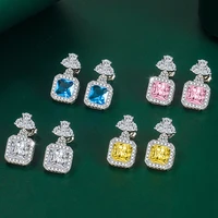 uilz luxurious multicolor shiny geometric square cubic zirconia drop earrings for women bridal jewelry christmas birthday gifts