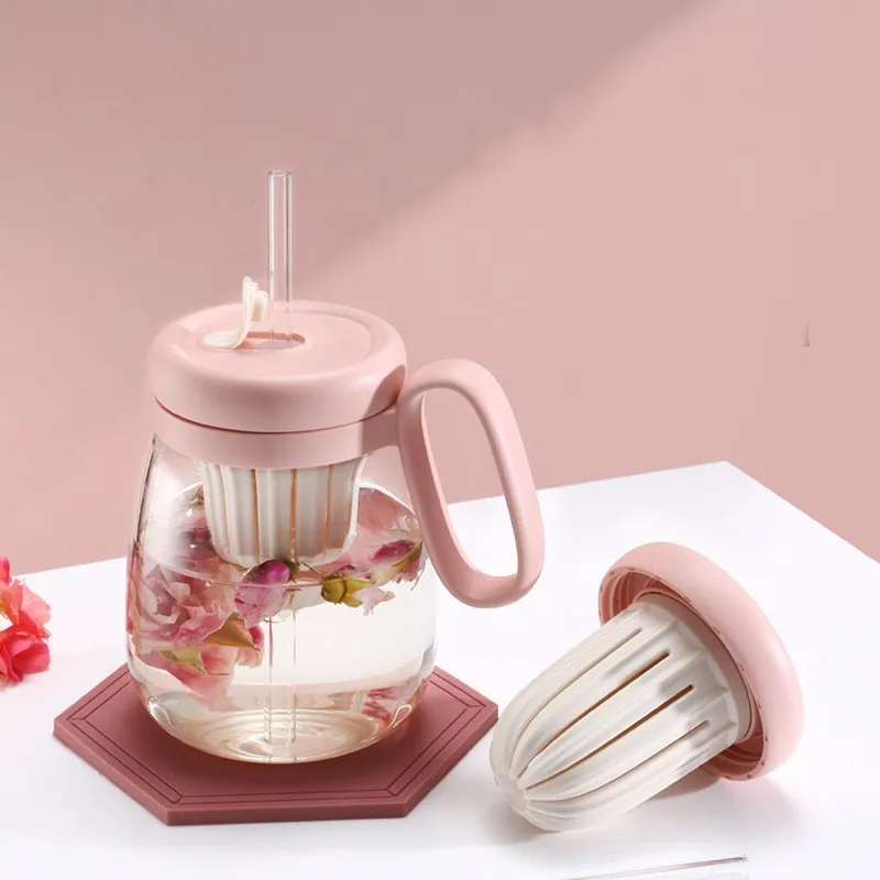 

Glass Water Bottle with Straw Water Cups for Girls 850ml Waterbottle Drink Bottles Travel Kettle with Tea Infuser