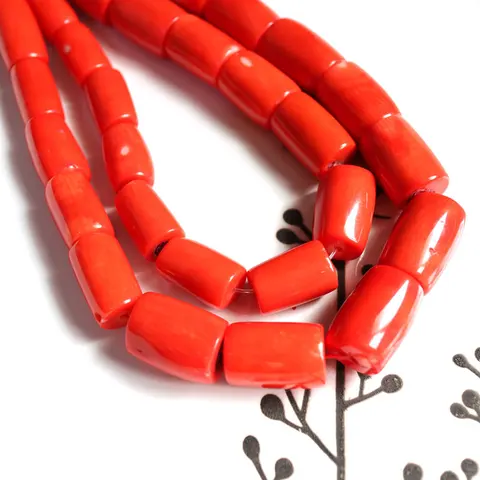 Бусины из натурального красного кораллового камня, окрашенные в бочке колонна, для изготовления ювелирных изделий «сделай сам» для женщин, 15 дюймов, оранжевые