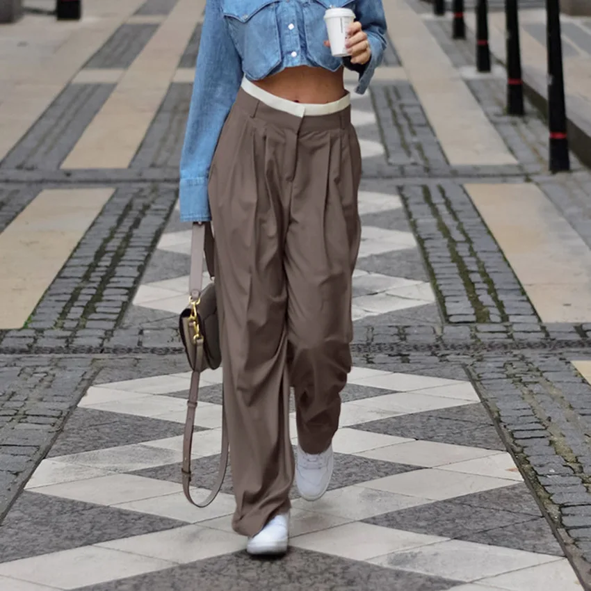 

Soft Viscose Woman Pants Casual Loose Patchwork High Waist Wide Leg Pants Streetwear Trousers Pantalones De Mujer