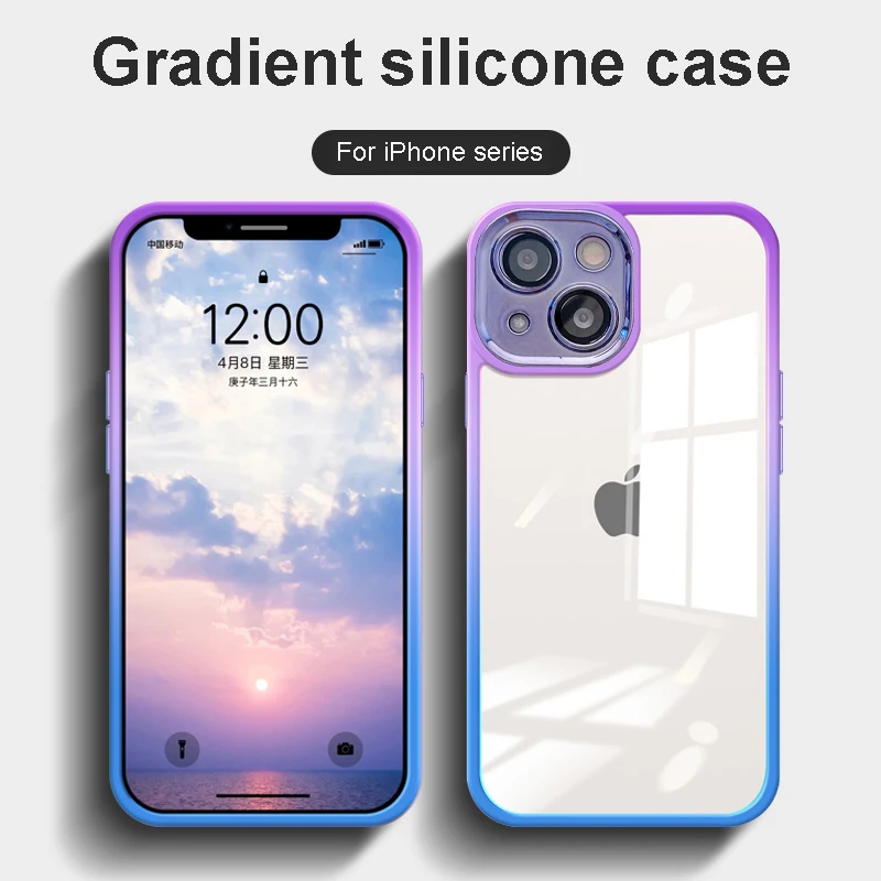 

Градиентный Прозрачный чехол для телефона iPhone 13, 12, 11 Pro Max, XS, X, XR, 8, 7 Plus, SE 2020, металлический защитный бампер с линзами, мягкий чехол из ТПУ