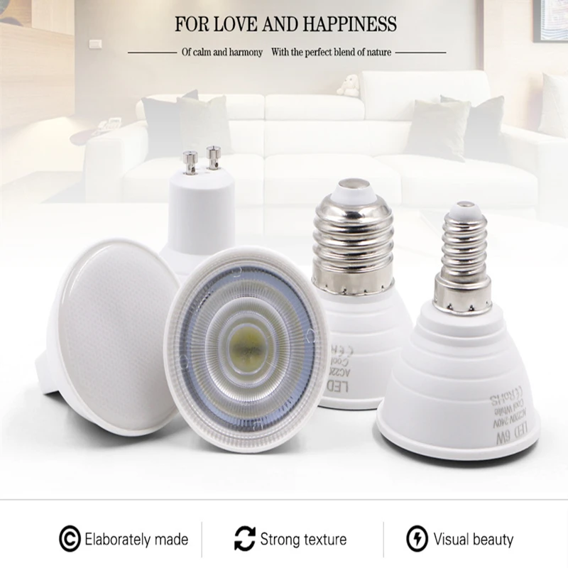 

10pcs/Lot LED spotlight Light GU10 MR16 GU5.3 E27 E14 Bulb 6W 220V Lampada LED Condenser lamp Diffusion Spotlight Energy Saving