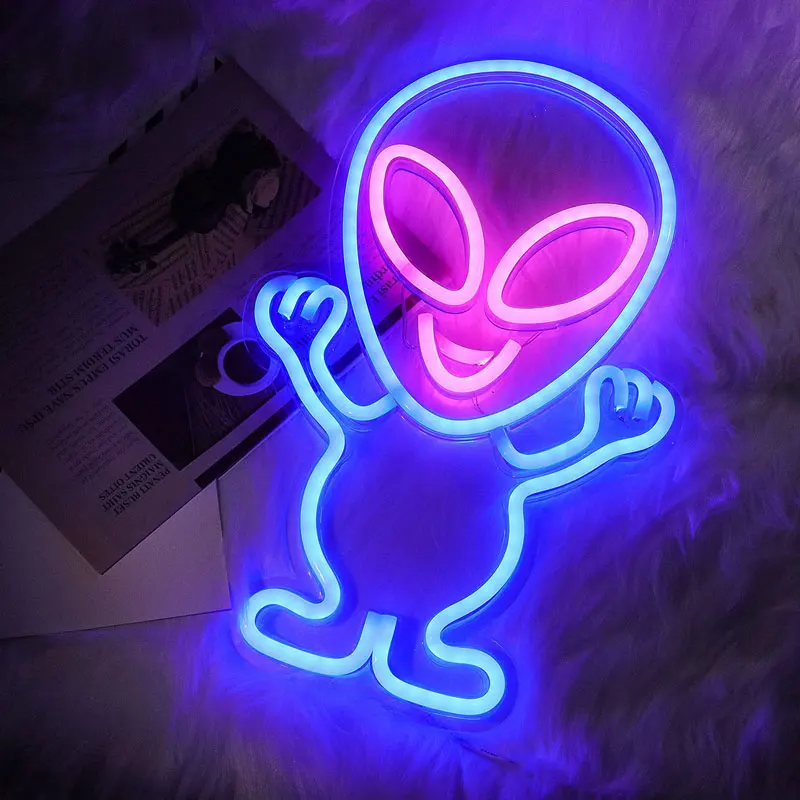 Неоновый светильник Alien знак космический корабль форма планеты игра ночник лампа