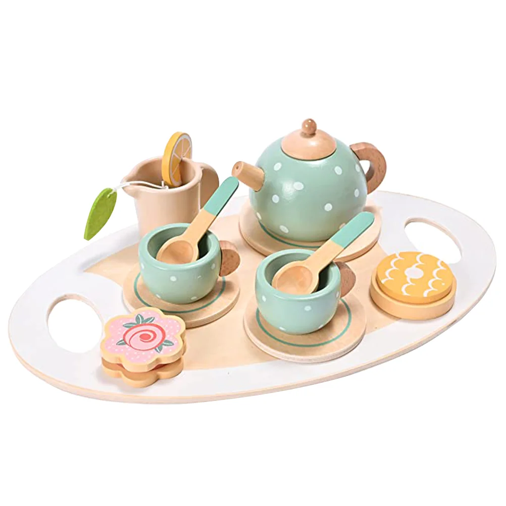 

Tea Set Toys Miniature Ceramic Tableware Simulate Teaware House Props Child Realistic Wooden Food
