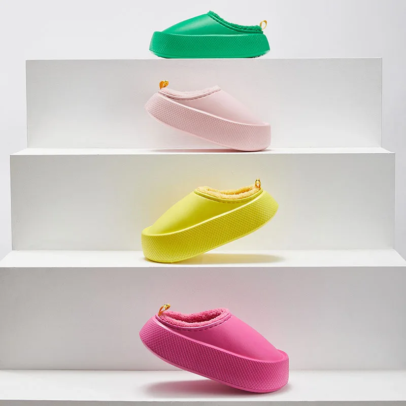 Thick Platform Slippers Women Men Cotton Shoes Couple Winter Warm Waterproof Flat Slides Female Male Indoor Outdoor Slipper