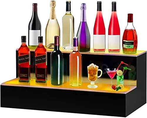 

Lighted Liquor Bottle Display Shelf, 40-inch LED Bar Shelves for Liquor, 2-Step Lighted Liquor Bottle Shelf for /Commercial Bar,