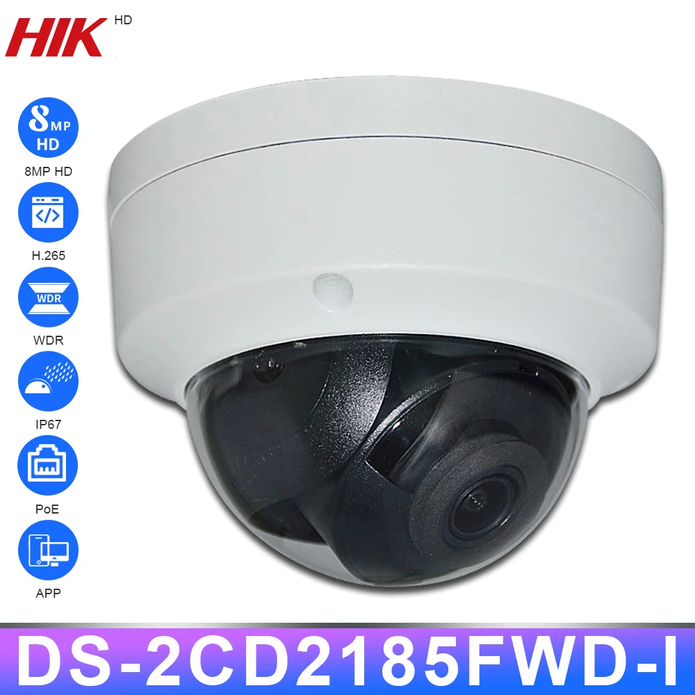 

Hikvision Original IP Camera 4K 8MP HD IR Fixed Dome DS-2CD2185FWD-I Network Camera PoE Updatable CCTV Security H.265 IP67