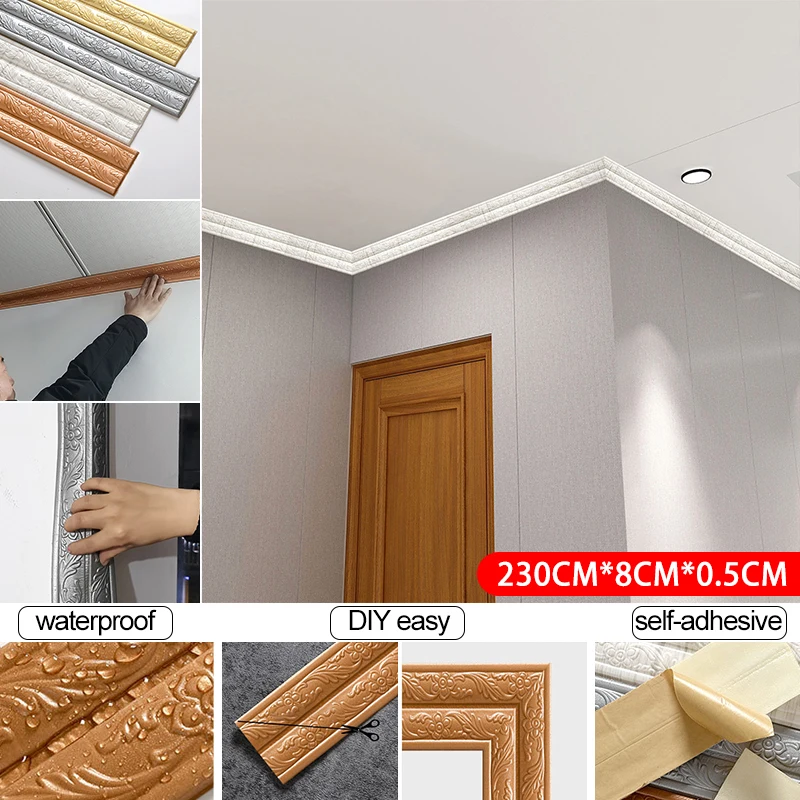 

Floral Wall Edge Strip Stickers Self-Adhesive Waterproof Baseboard Corner Waist Line Wall Sticker Trim Line Skirting Wallpaper