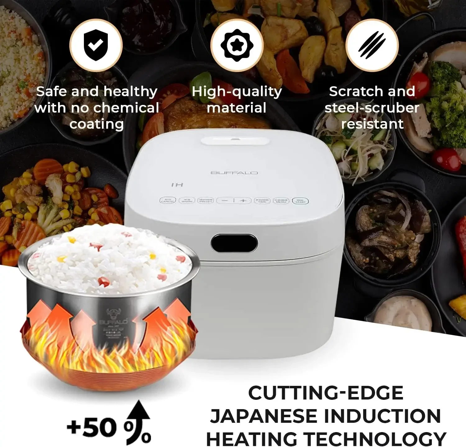 Buffalo White IH SMART COOKER Рисоварка и подогреватель 1 л 5 чашек риса внутренняя кастрюля