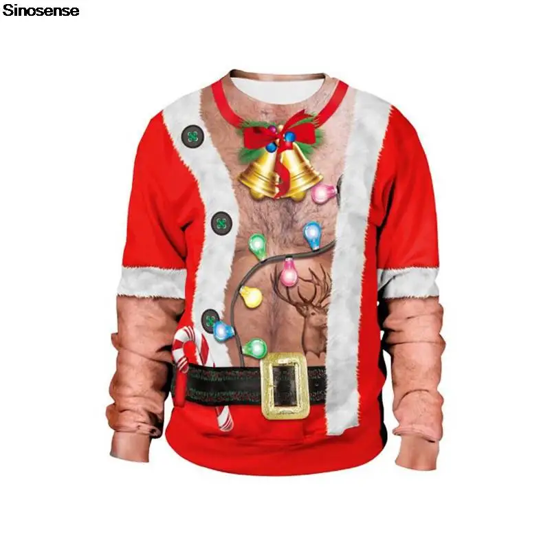 

Men Women Holiday Party Sweater Xmas Jumper Tops 3D Christmas Tree Bell Reindeer Printed Autumn Winter Ugly Christmas Sweatshirt