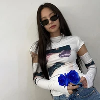 zeli 2022 new spring summer women top women casual white print slim skinny stretch removable sleeves o neck female y2k t shirt