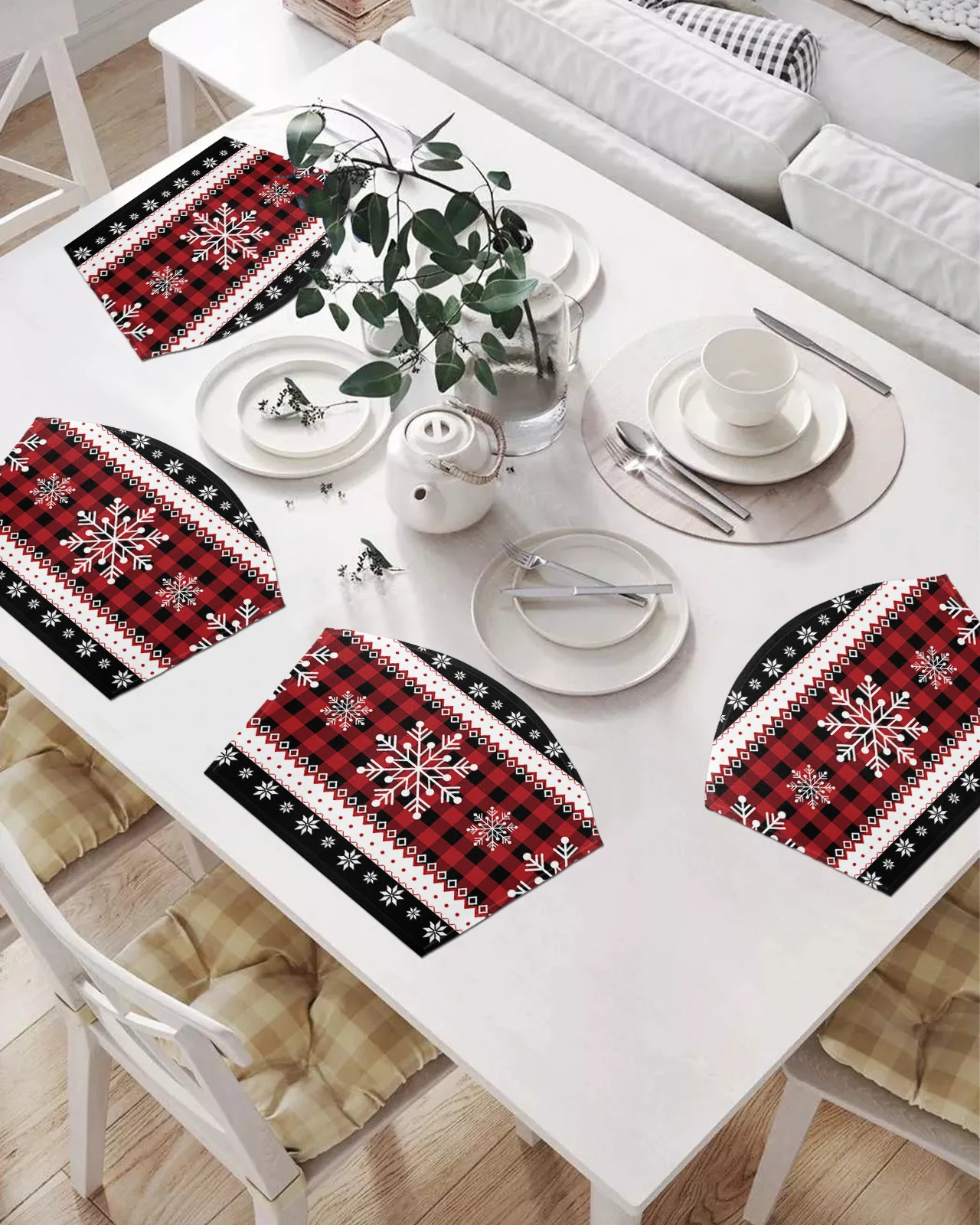 

2/4/6 шт. подставки в форме веера Рождественские Зимние Снежинки красные клетчатые коврики для стола подставки Рождественский домашний декор...