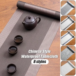 Modern American Style Luxury Table Flag Retro Chinese Zen Table Runner Dining Table Coffee Tea Table Mat Waterproof PVC Texture