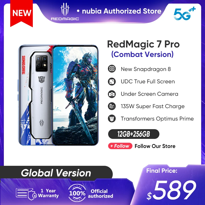 Nubia RedMagic 7 Pro 5G Global Version Smartphone,12GB+256GB 6.8'' Snapdragon 8 Gen 1 Octa Core Phone,105W Fast Charge Cellphone