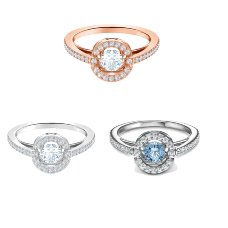 

Модные ювелирные изделия SWA, новинка, блестящее танцевальное круглое кольцо, Женское Обручальное кольцо с белым и голубым кристаллом Wyatt, подарок